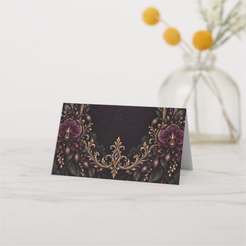 Plum Orchids Gothic Wedding Place Cards