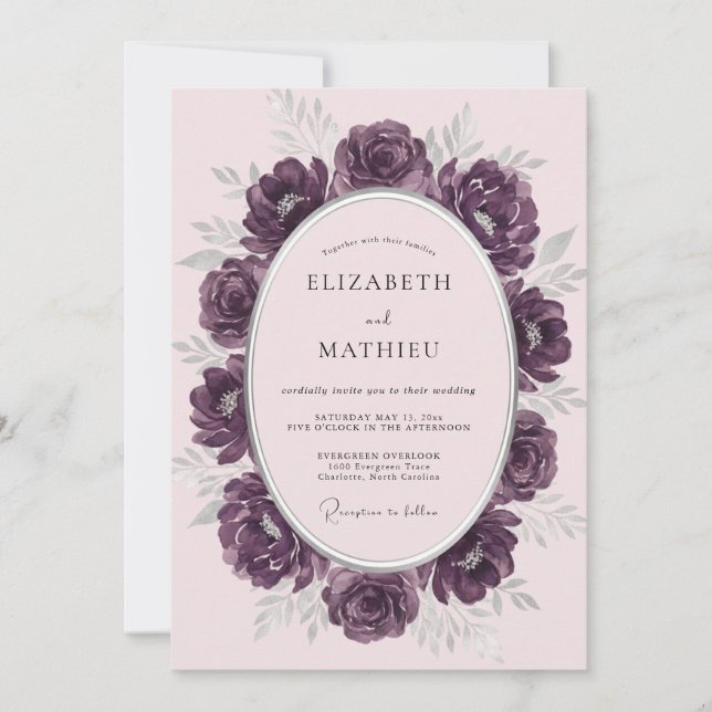 Plum Painted Bloom Wedding Invitation (Front)