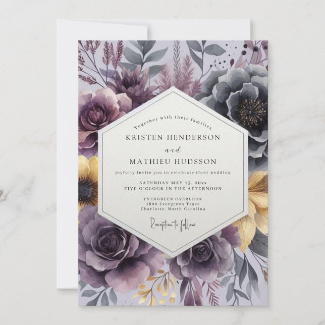 Plum Painterly Bloom Wedding Invitation (Front)