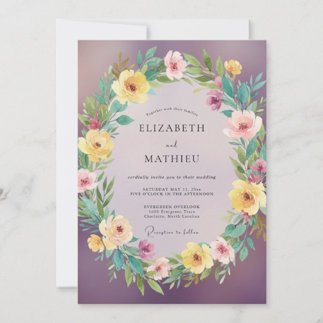 Plum Painterly Botanical Wedding Invitation (Front)