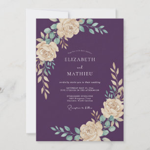 Plum Painterly Rose Wedding Invitation