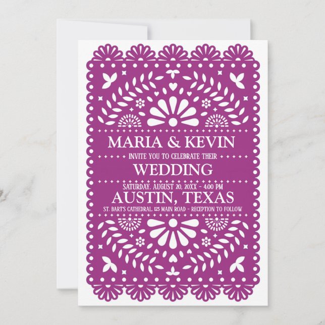 Plum Paisley Latino Wedding Invitation (Front)