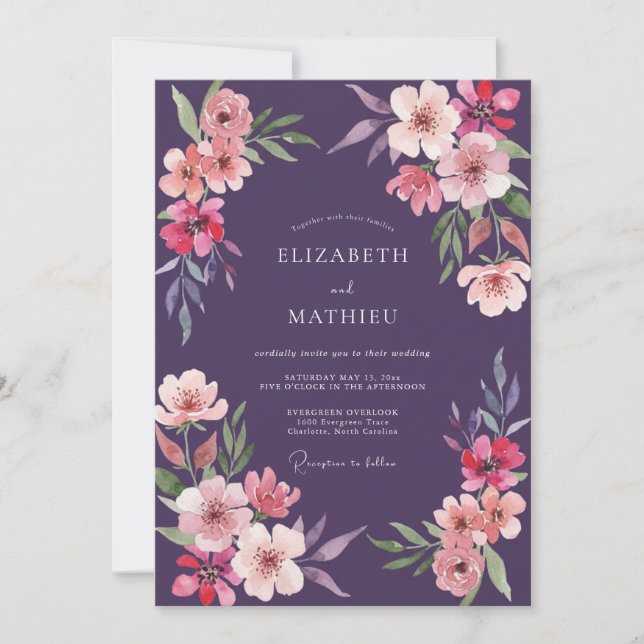 Plum Peach Wildflower Wedding Invitation (Front)