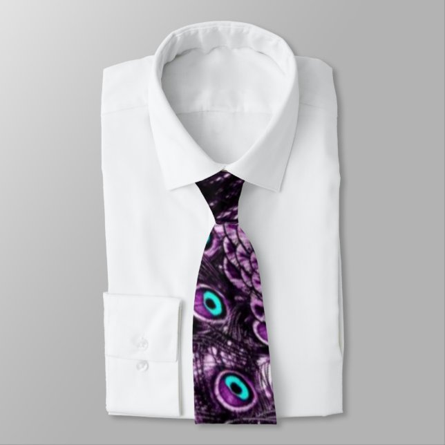 Plum Peacock Neck Tie (Tied)