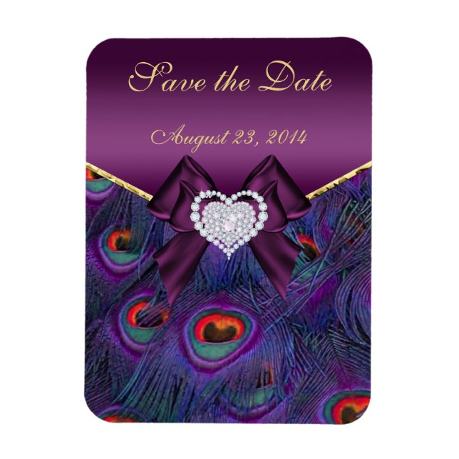 Plum Peacock Save the Date Magnet (Vertical)