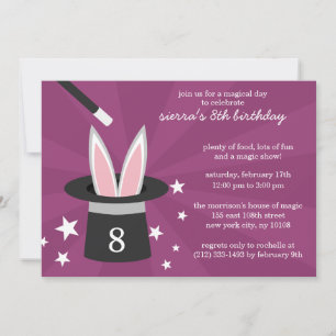 Plum Peek-a-Boo Rabbit Custom Magic Birthday Party Invitation