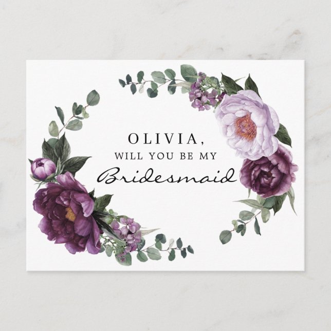 Plum Peonies Bridesmaid Proposal Card (Front)
