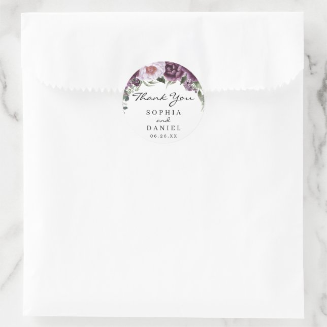 Plum Peonies Wedding Favor Sticker (Bag)