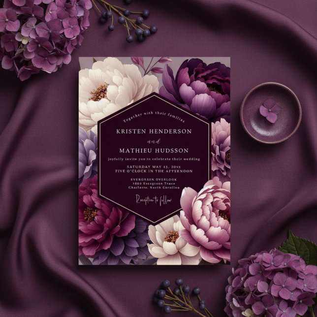Plum Peony Wedding Invitation (Creator Uploaded)