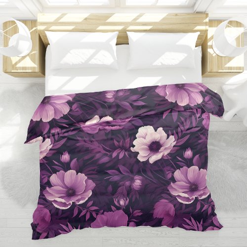Plum Perfection Painterly Purple Floral Bedding Duvet Cover