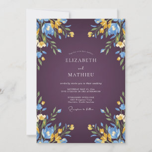 Plum Periwinkle Foliage Muted Eucalyptus Wedding Invitation
