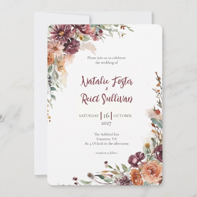 Plum Petals Wedding Invitation (Front)