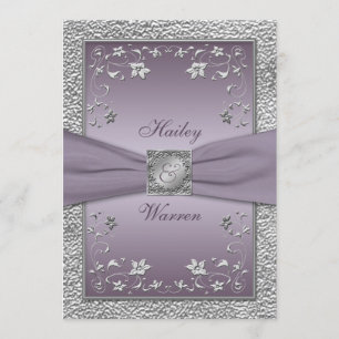 Plum, Pewter Floral Monogrammed Wedding Invite 2