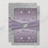 Plum, Pewter Floral Monogrammed Wedding Invite 2 (Front/Back)