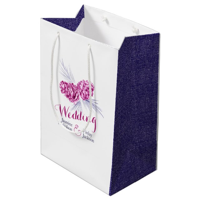 plum pine cone drawing wedding favor gift bag (Back Angled)