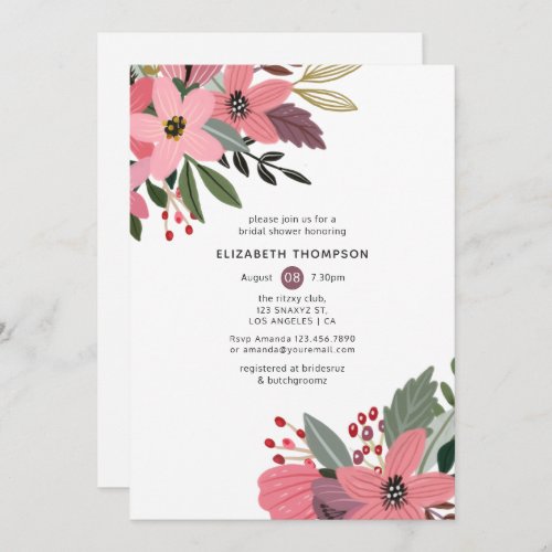 Plum Pink and Gold Floral Bridal Shower Invitation