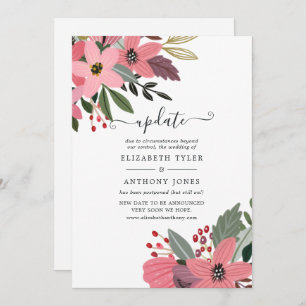 Plum Pink and Gold Floral Wedding Update Invitation
