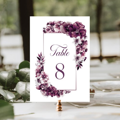 Plum Pink Floral Wedding Table Number