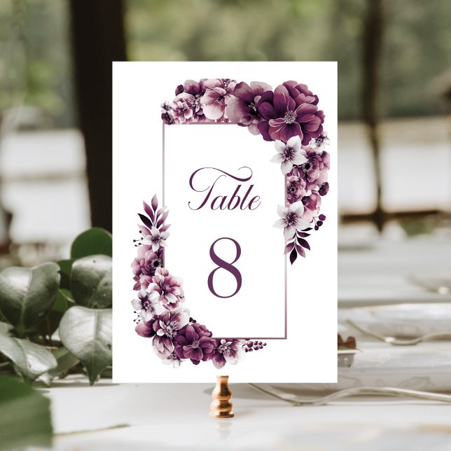 Plum Pink Floral Wedding Table Number (Creator Uploaded)