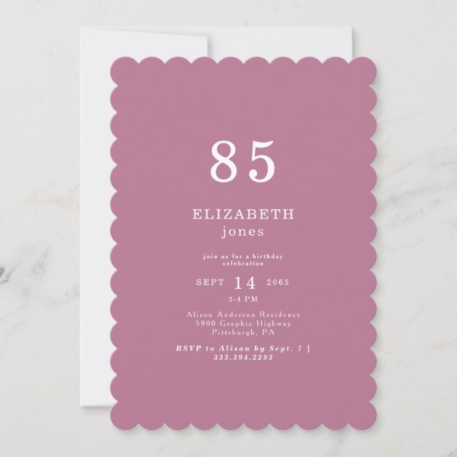 Plum Pink Peonies 85TH Birthday Party Invitation (Front)