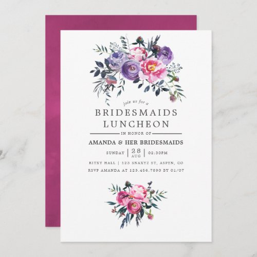 Plum  Pink Watercolor Floral Bridesmaids Luncheon Invitation