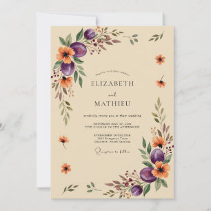 Plum Poetic Autumnal Wedding Invitation