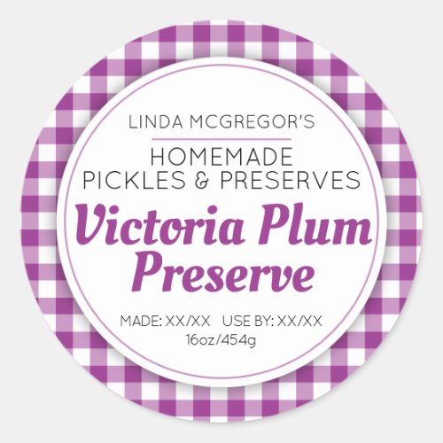 Plum preserve purple round  jam jar food label
