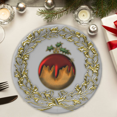 Plum Pudding and Gold Wreath Christmas