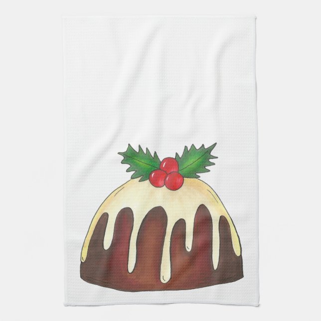 Plum Pudding Christmas Holiday British Dessert Towel (Vertical)