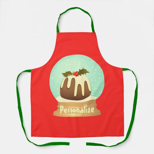 Plum pudding snow globe winter cake red green  apron (Front)