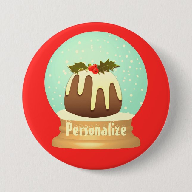 Plum pudding snow globe winter cake red green button (Front)