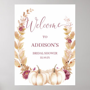 Plum Pumpkin Fall In Love Bridal Shower Welcome Poster