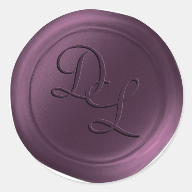 Plum Purple 2 Letter Monogram Wax Seal Stickers (Front)