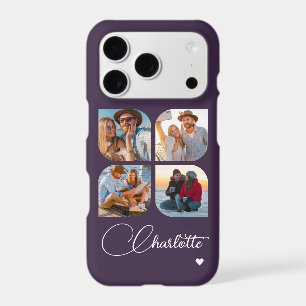 Plum Purple 4 Photo Personalized Name iPhone 17 Pro Case