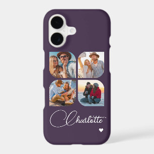 Plum Purple 4 Photo Personalized Name iPhone 17 Case