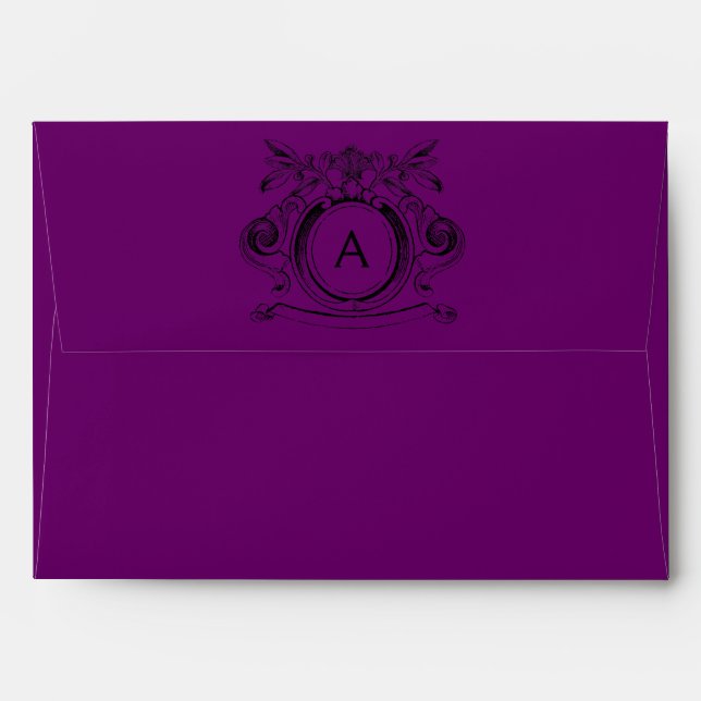 Plum Purple A7 Scrollwork Monogrammed Envelopes (Back (Top Flap))