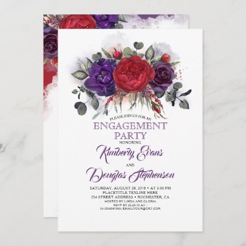 Plum Purple and Burgundy Floral Engagement Party Invitation