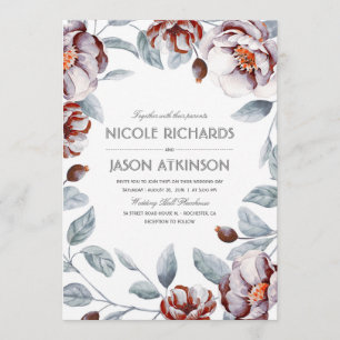 Plum Purple and Burgundy Floral Watercolor Wedding Invitation