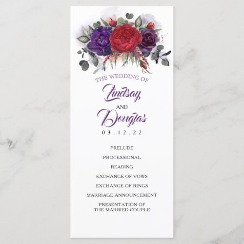 Plum Purple and Burgundy Floral Wedding Programs