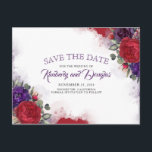 Plum Purple and Burgundy Red Floral Save the Date Announcement Postcard<br><div class="desc">Burgundy red flowers eggplant purple save the date postcards</div>