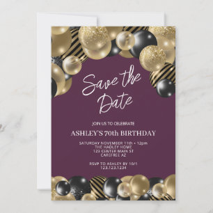 Plum Purple and Gold 70th Birthday Invitation