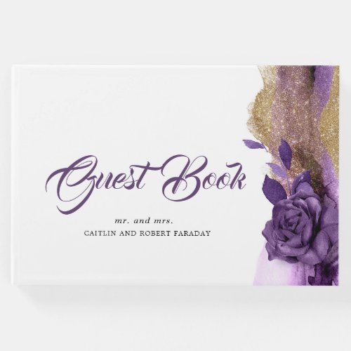 Plum Purple and Gold Glitter Wedding Guest Book