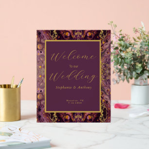 Plum Purple And Gold Marble Acrylic Sign