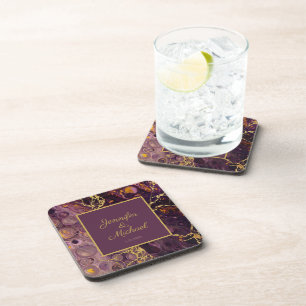 Plum Purple And Gold Marble Beverage Coaster