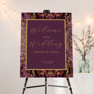 Plum Purple And Gold Marble Foam Board