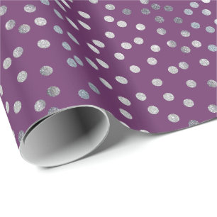 Plum Purple and Silver Glitter City Dots Wrapping Paper