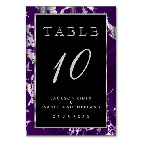 Plum Purple and Silver Marble _ Table Number