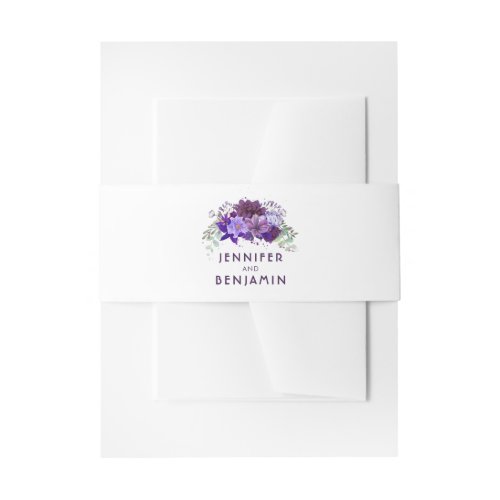 Plum Purple and Violet Flowers Wedding Invitation Belly Band