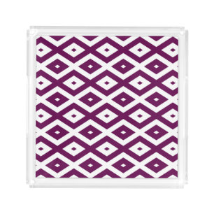 Plum purple and white diamond pattern acrylic tray