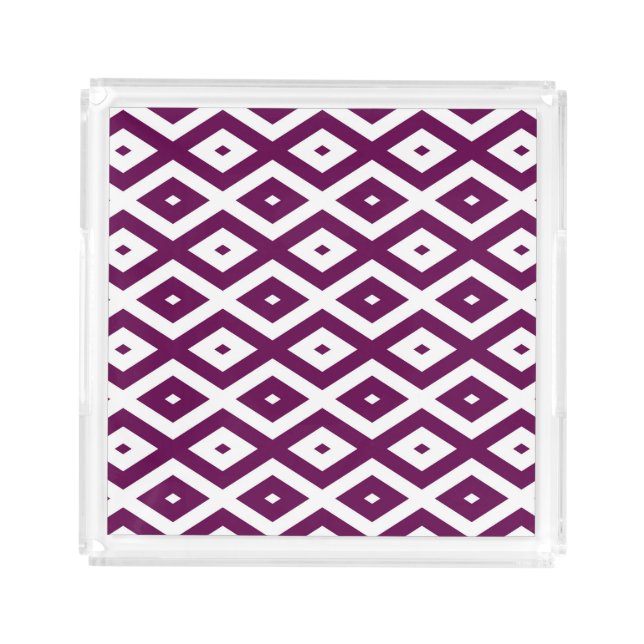 Plum purple and white diamond pattern acrylic tray (Front)